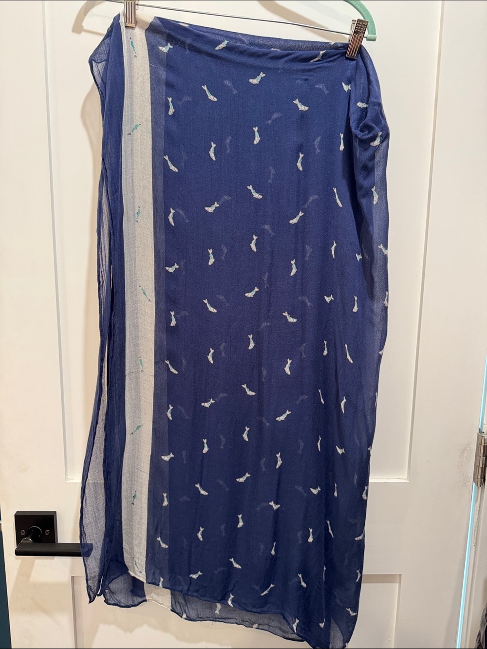 Wrap around / Scarf / sarong / cover up blue white with dolphin / fish pattern
